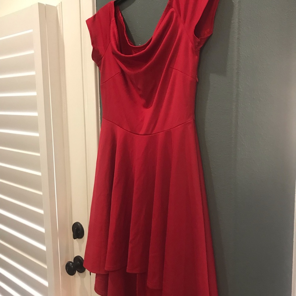 Red off the shoulder high low dress